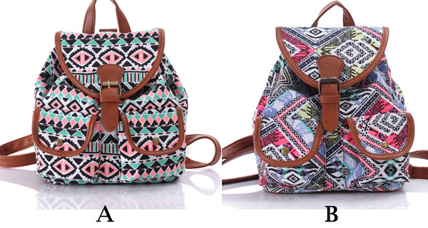Folk Irregular Pattern Floral Prints Women Rucksack Totem School Backpack 
