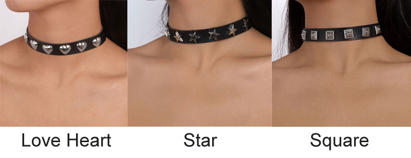 Punk Love Heart Star Square Rivet Adjustable Leather Choker For Teen Women PU Necklace Bar Party Accessories Rock Goth HIPHOP Choker 