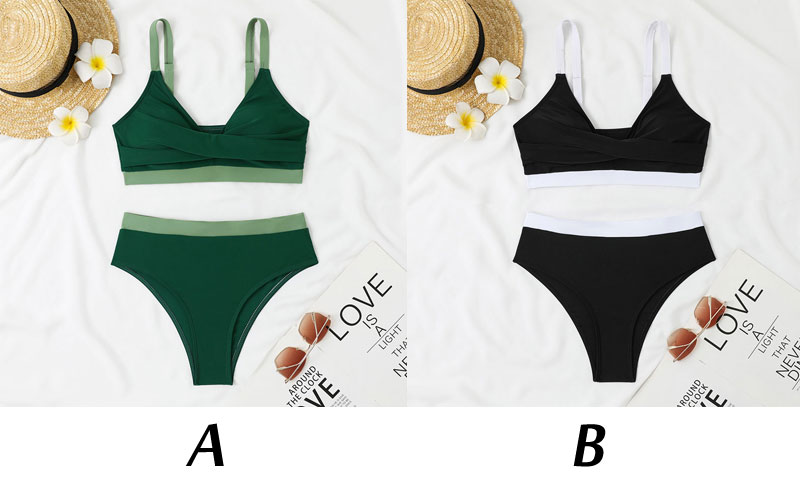 Sexy Contrast Color High Waist Beach Vacation Summer Swimsuits Triangle Bikini Bathing Suit Women's Swimwear 