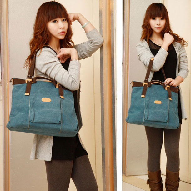 Retro Girl's Multi-function Large Capacity Saddle Bag Shoulder Bag Canvas Handbag