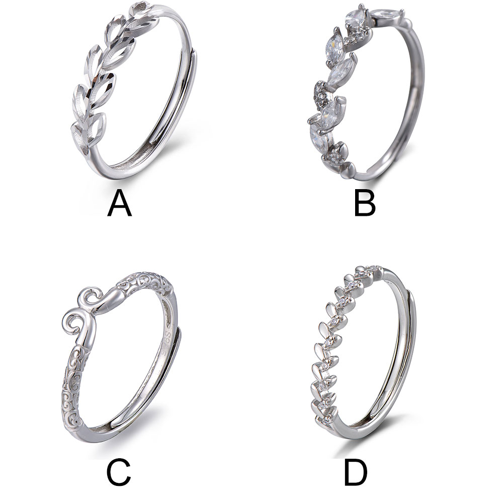 S925 Sterling Silver Open Ended Ring Hollow Out Leaf Branch Design Cubic Zirconia Accessory Jewelry Birthday Gift Lady's Ring