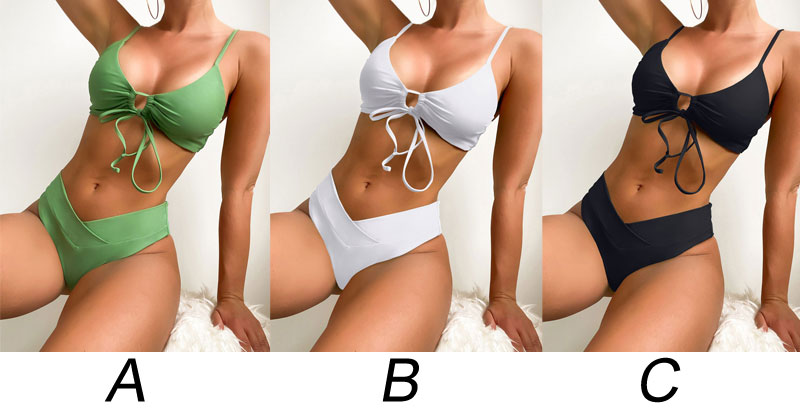 Sexy Push Up Strap Pure Women's Swimwear Beach Halter Vacation Bathing Suit String Triangle Bikini Summer Swimsuit