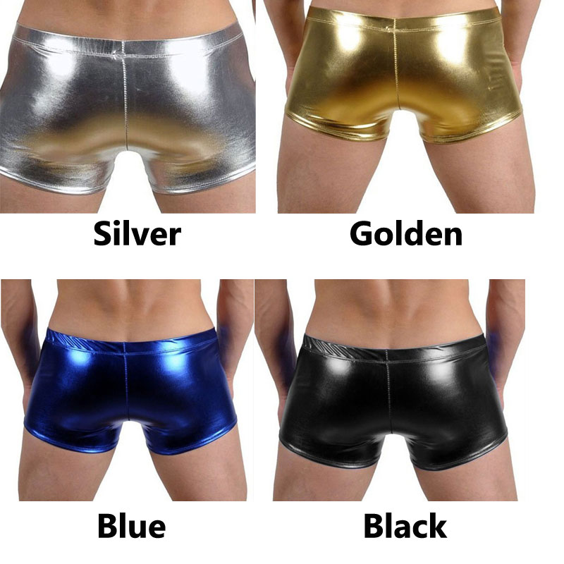 Sexy Patent Leather Bodybuilding Straps Boxers Underwear Shorts Pole Dancing Performance Clothing Knickers Underpants Men's Lingerie