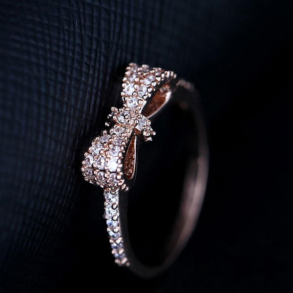 Shiny Crystal Gold Plating Bow Ring 