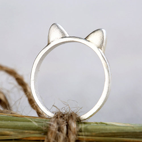 Fresh Cat Ears Silver Jewelry Opening Ring