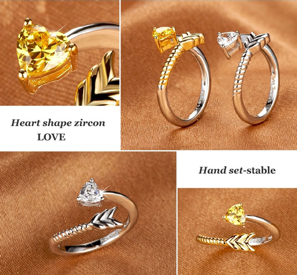 Unique Arrow Heart Silver Opening Ring