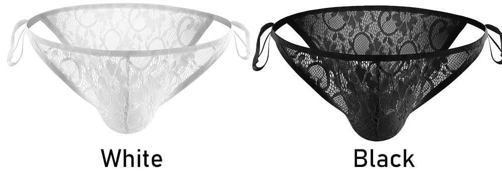 Men's Sexy Lace Strappy Side-Slit Transparent Bikini Underpanty Sissy Erotic Lingerie G-string Gay Thong