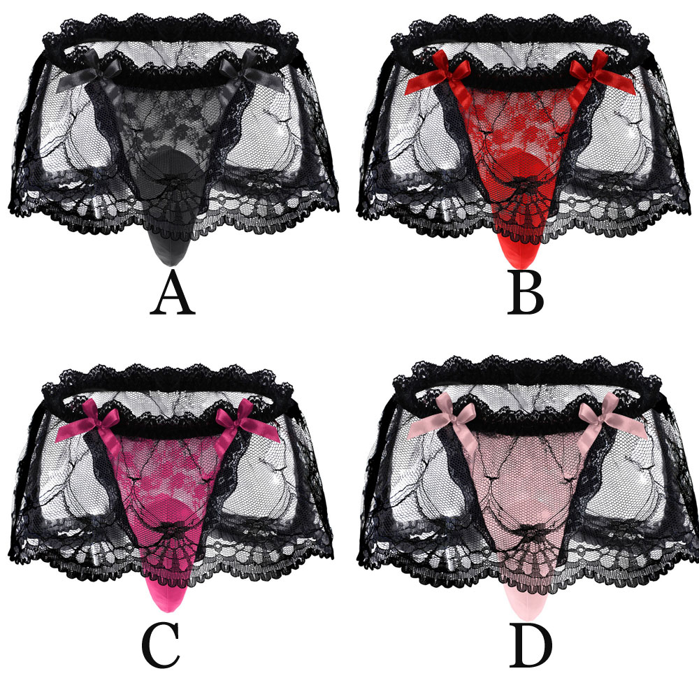 Sexy Sissy Lace Mini Skirt with Accentuated Bulge Pouch for Gay Nightwear Comfortable Breathable Bowknot Mens Lingerie Backless Erotic Underpants