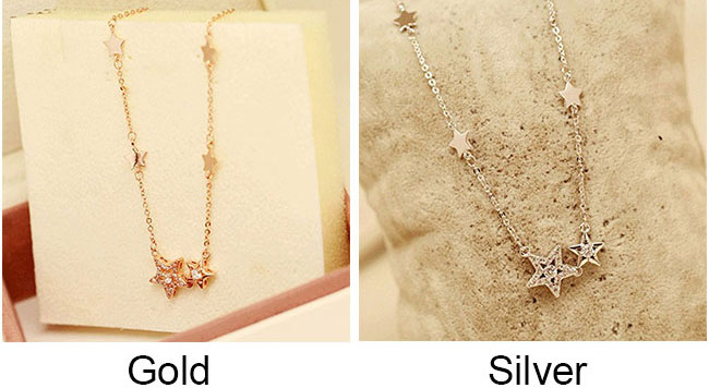 Romantic Double Star Flash Diamond Pendant Clavicle Necklace