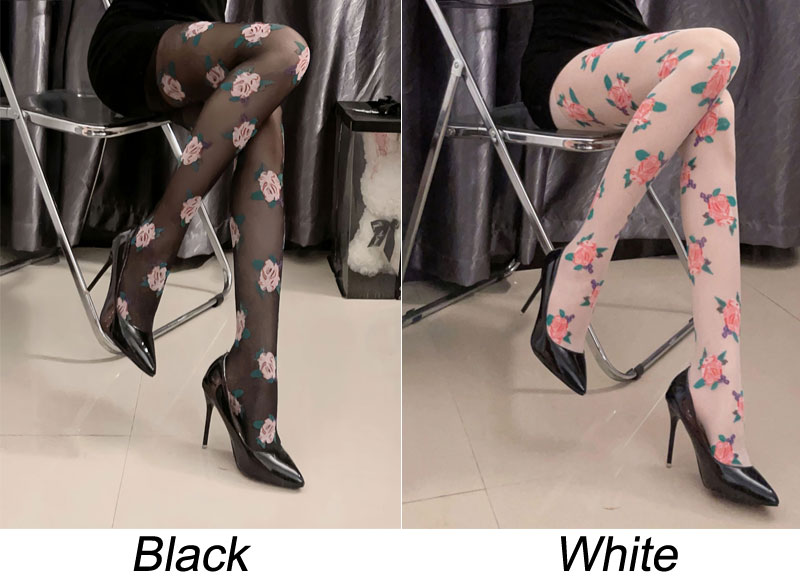 Sexy Flower Rose Print Thin Sheer Tights Leggings Socks Elastic Stocking Thigh High JK Elastic Plus Size Women's Pantyhose