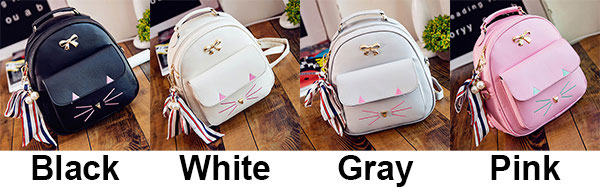 Cute Cartoon Kitty Metal Bow Cat Embroidery Animal School Backpack