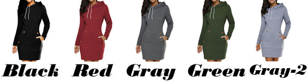 Pure Color Hooded Pullover Silm Long Sleeves Women Autumn Sweater Dress