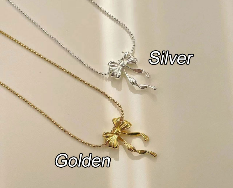 Dainty Bowknot Tassel Pendant Trendy Chain Choker Jewelry Accessory Gift For Her Bow Silver Women's Necklace