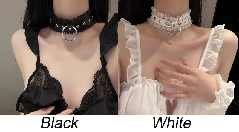 Punk Lace Rivet Circle Ring Harajuku Leather Necklace For Women Party Nightclub Accessories Gothic Rock Adjustable Collars Choker