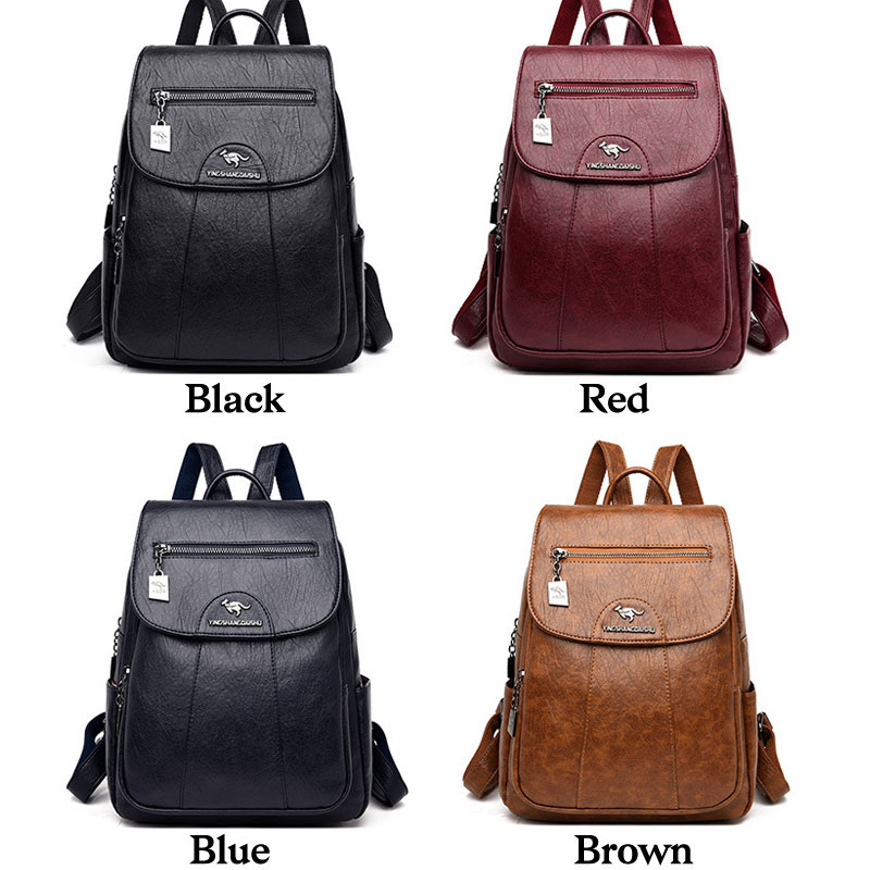 Leisure Kangaroo Logo Retro Soft PU Leather Women's Rucksack Travel Purse Daypack For Girl Shopping Backpack