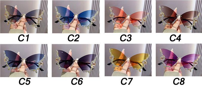 Butterfly Shape Diamond Rimless Sunglasses UV Protection Gradient Polarized Oversize Women's Sunglasses