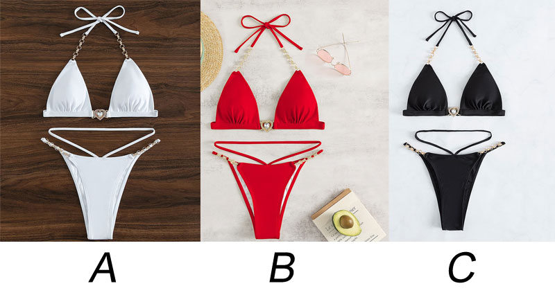 Sexy Love Heart Crystal Chain Bathing Suit Women's Swimwear Beach Halter Vacation Summer Swimsuits Triangle Bikini