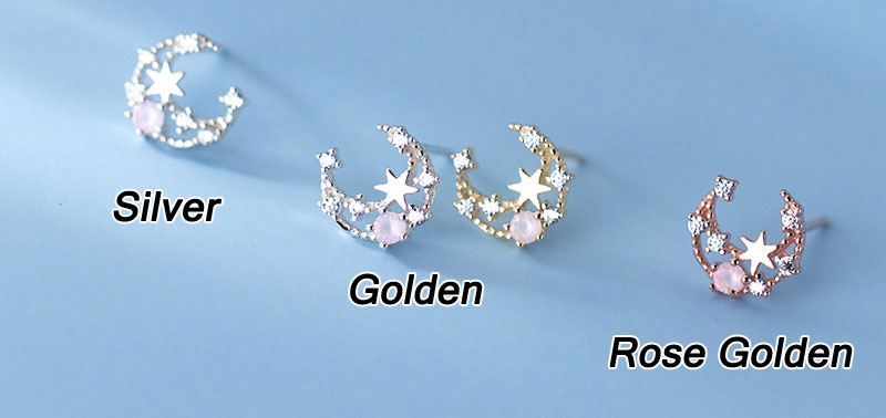 Dainty Hollow Moon Star Diamond Jewelry Accessory Gifts For Daughter Teen Girls Silver Women's Earrings