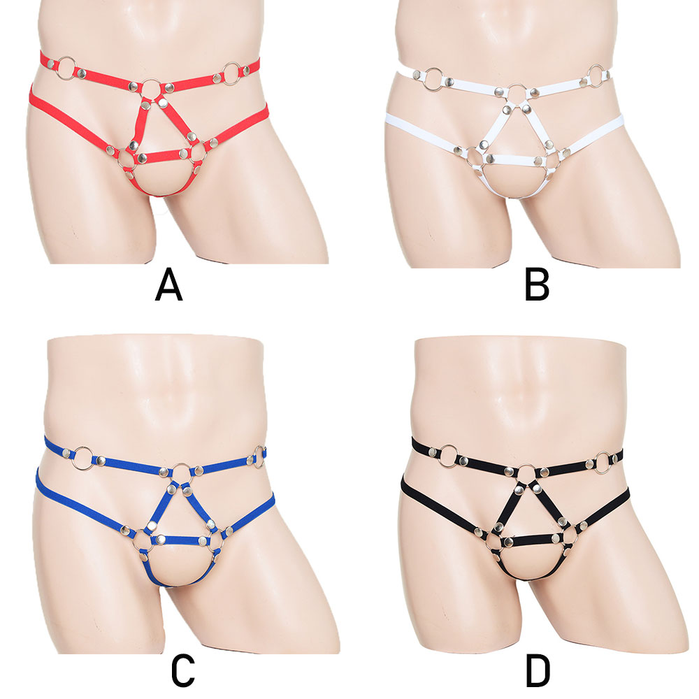 Sexy Men's Metal Rivet Ring Connect T-Back G-string Stretchy Adjustable Edgy Underwear Fetish Gay Sissy Lingerie Strap Thong