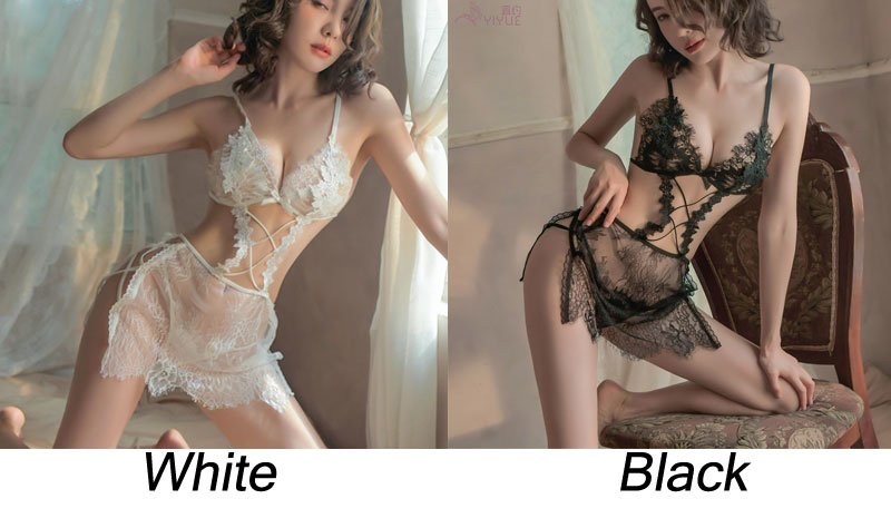 Sexy Side Slit Lace Chemise Women's Babydoll With Thong Sleepwear For Women Lingerie Nightwear Embroidery Nightgown