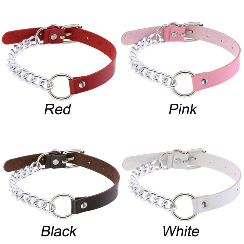 Punk Chain Splice Leather Circle Ring Hip Hop Nightclub Accessories Necklace Gothic Rock Adjustable Women's Collars Choker