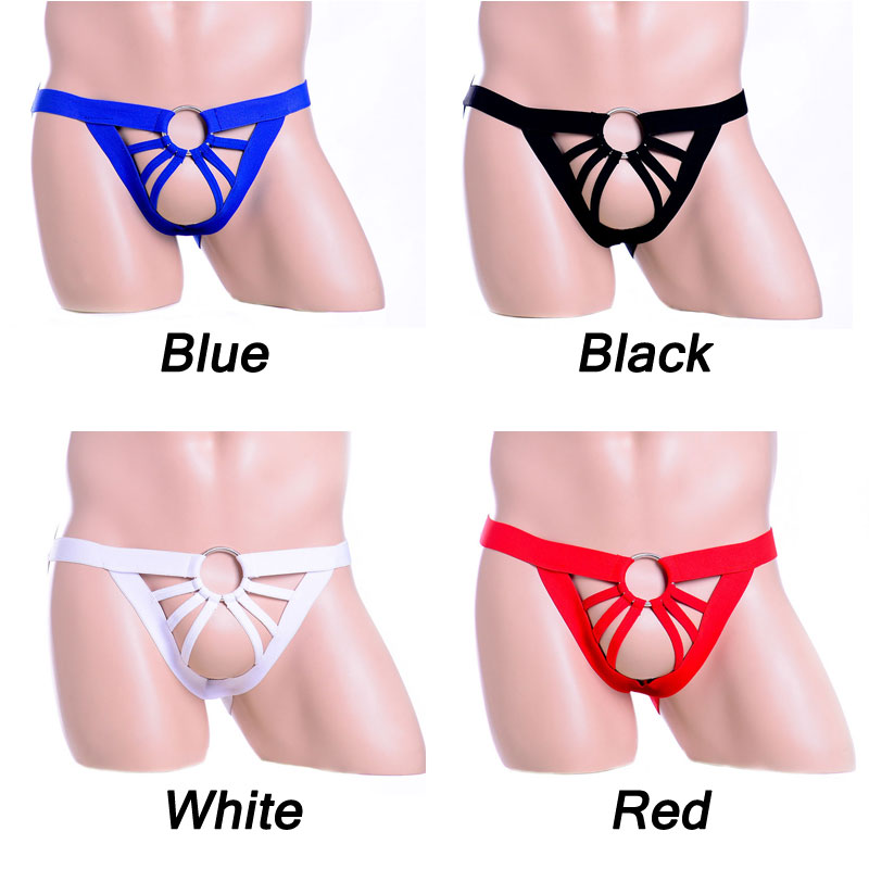 Sexy Exposed Penis Hollow Metal Ring Men's Lingerie Sissy Crossdresser T-back Panty Underwear Underpants Temptation G-string Thong