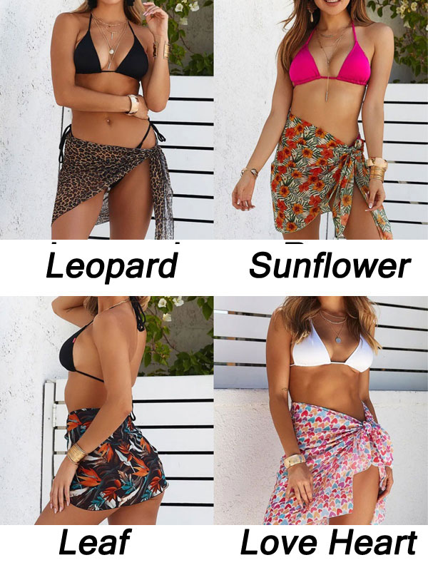 Sexy Leopard Sunflower Love Heart Leaf Print Skirt Solid Color Deep V Bathing Suit 3 Piece Swimsuits Beach Strap Vacation Summer Halter Womens Bikinis