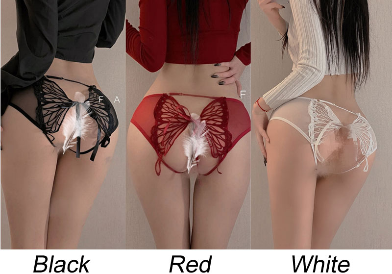 Sexy Hollow Butterfly Crotchless Lace Panties Lingerie Erotic Women's Underwear Naughty Briefs  Slutty Sheer T-back Thong
