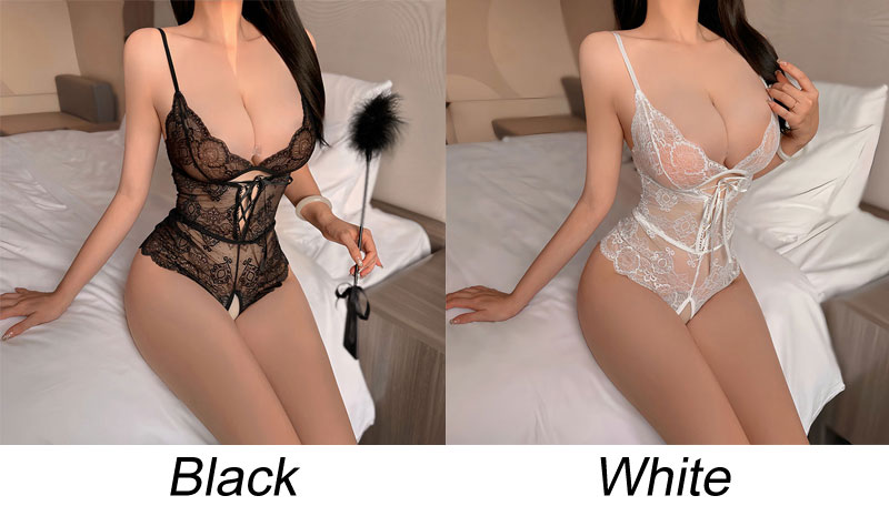 Sexy Deep V Flower Lace Mesh Boudoir Outfits Teddy Corset Leotard Exotic Women's Lingerie Crotchless Bondage Porn Bodysuit 