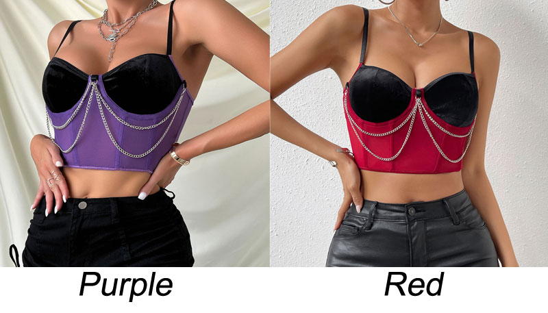 Sexy Contrast Color Tassel Chain Vest Bralette Racerback Tank Top Underwire Bra Bustier Women's Lingerie Corset Strap Camisoles