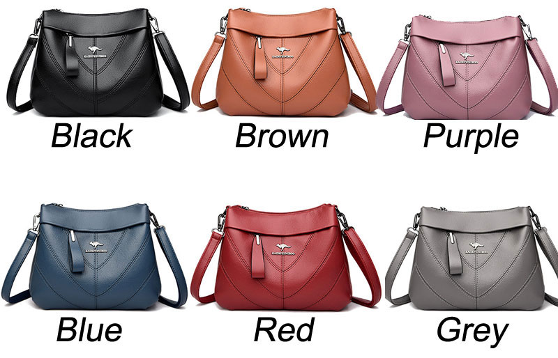 Leisure PU Leather Kangaroo Logo Crossbody Messenger Purses Women's Tote Satchel Bags Shoulder Bag