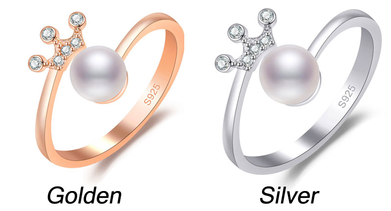 Pearl Zircon Crown Open Adjustable Engagement Ring Jewelry Gift For Women Silver Ring