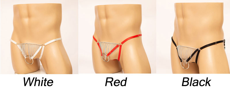 Sexy Metal Tassel Rings Underwear Underpants G-string Thong Brief T-back Sissy Men's Lingerie