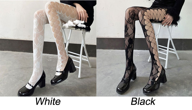 Sexy Side Big Fishnet Hole Rose Flower Sheer Ultra-Thin Tights Leggings Pantyhose Socks Anti-slip Elastic Women's Thigh High Stocking