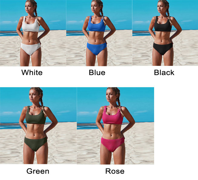 Sexy Pure Color Simple Bikini Folds Summer Swimsuit
