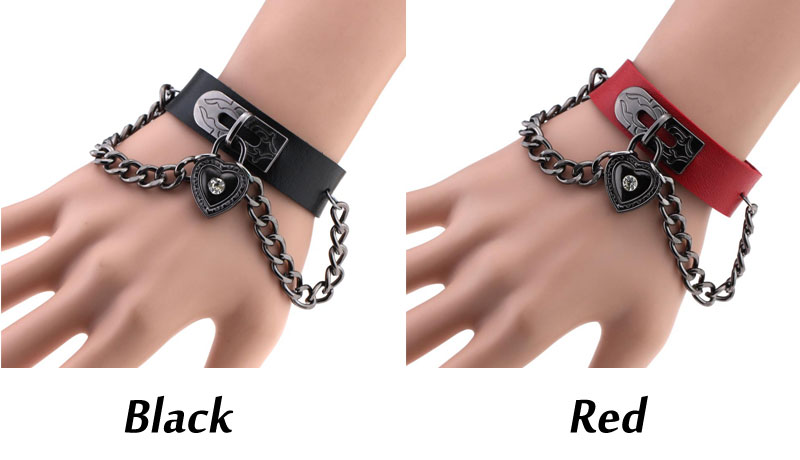 Punk Love Heart Lock Pendant Chain Tassel Wristband Accessory Goth Rock Bangle Women's Leather Bracelet