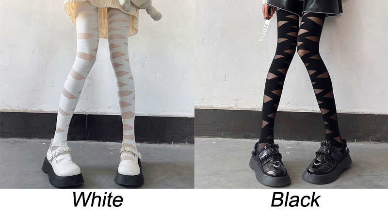 Sexy Lace Up Cross Bondage Mesh Sheer Ultra-Thin Tights Leggings Pantyhose Socks Anti-slip Elastic Women's Stocking Thigh High JK Stockings