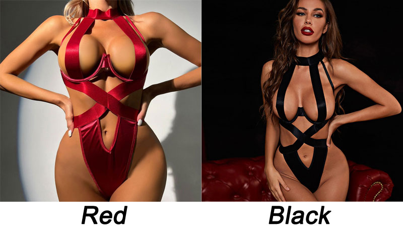 Sexy Bondage Underwire Backless Halter Choker Teddy Corset Leotard Nightwear Cross Erotic Bodysuit Women's Lingerie
