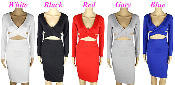 Sexy Long-sleeved Nightclub Hollow Dress Irregular Chest Cross Sexy Dress