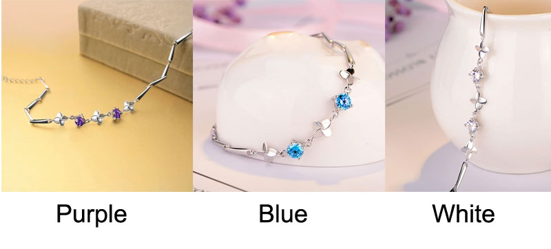 Lucky Clover Bracelet Zircon Flower Dainty Jewelry Gift for Girl Sterling Silver Bracelet