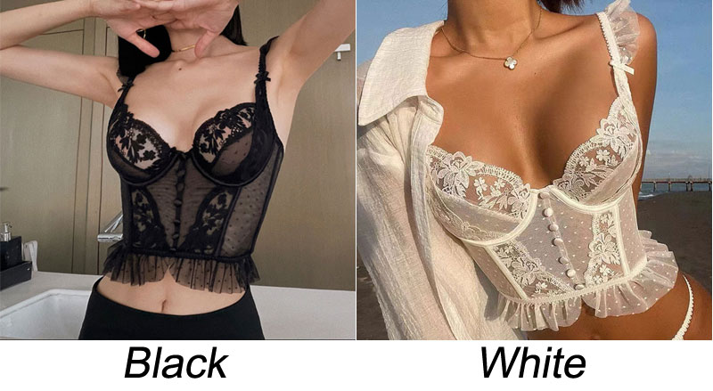 Sexy Thin Dot Floral Lace Ruffles Vest Bralette For Women Bustier Lingerie Racerback Crop Cami Top Wireless Bra Corset Shapewear Camisoles