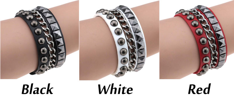 Punk Round Square Rivet Iron Chain Multi-layer Cuff Accessory Leather Goth Studded Wristband Women's Bracelet