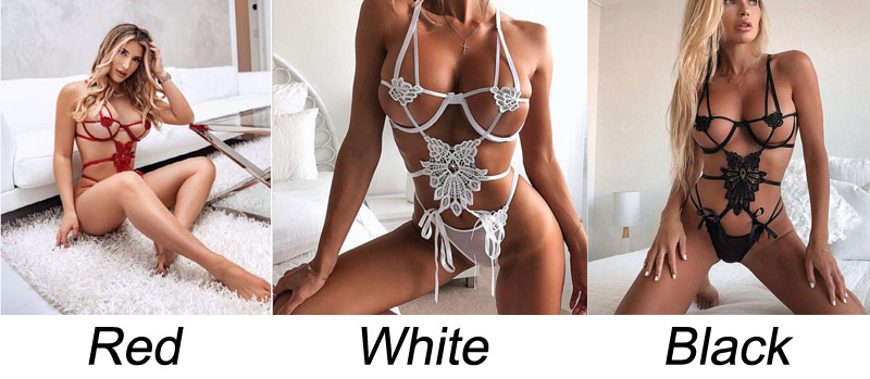 Sexy Flower Lace Bondage Bodysuit Teddy Corset Leotard Jumpsuit Clubwear Skinny Strap Exotic Intimate Women's Lingerie 