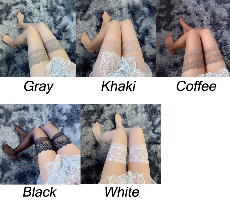 Sexy Peacock Lace Top Thin Sheer Tights Over Knee Pantyhose Hosiery Silicone Elastic Socks Women's Stocking 
