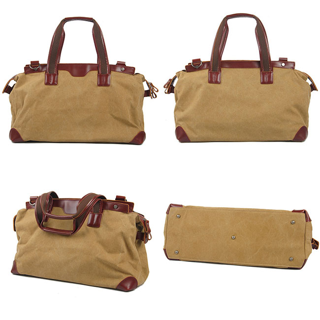 Retro Splicing Real Leather Large Capacity Canvas Travel Zipper Handbag Shoulder Bag