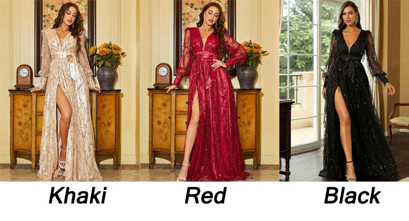 Sequined Temperament Commuter Deep V Mid-waist Halter Neck Strap Banquet Long Dress Evening Party Prom Cocktail High Slit Maxi Dress