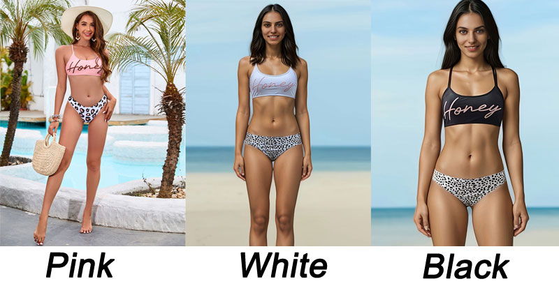 Sexy Honey Letter Crop Top Leopard Panty Bathing Suit Women's Bikinis 2 Piece Swimwear Beach Strap Vacation Summer Swimsuits