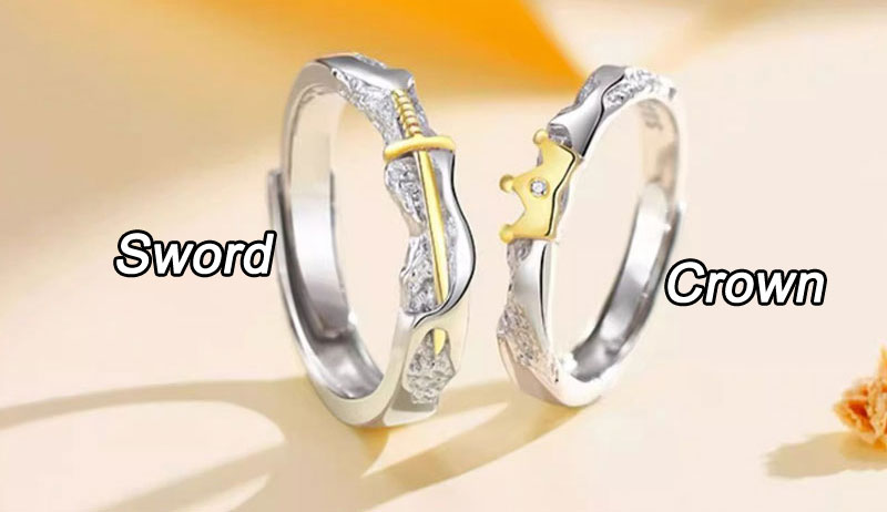 Romantic Sword Crown King Queen Wedding Bands Diamond Jewelry Anniversary Gift Adjustable Silver Engagement Couple Ring