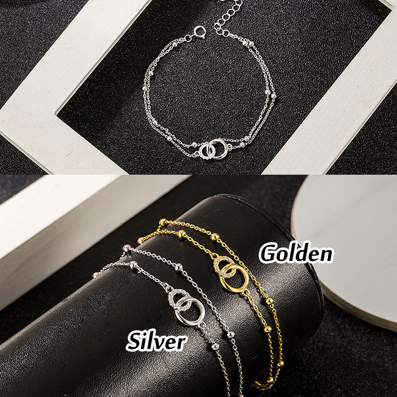 Romantic Mobius Rings Diamonds Zircon Valentine's Day Gifts Cuff Jewelry Wristband Accessory Double Layers Beads Silver Bracelet