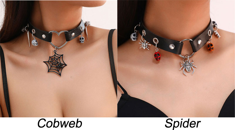 Punk Spider Cobweb Skull Love Heart Leather Goth Choker Necklace Rock Gothic Neckband Adjustable Accessories Gift For Teen Nightclub Party Collars Choker